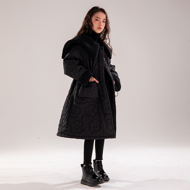 Rain Stars Rain & Rain Girl Cotton Dress Medium Long Version Thickened Winter Clothing Jacket 2021 New Foreign Pie Children Big Fur Collar Cotton Clothing