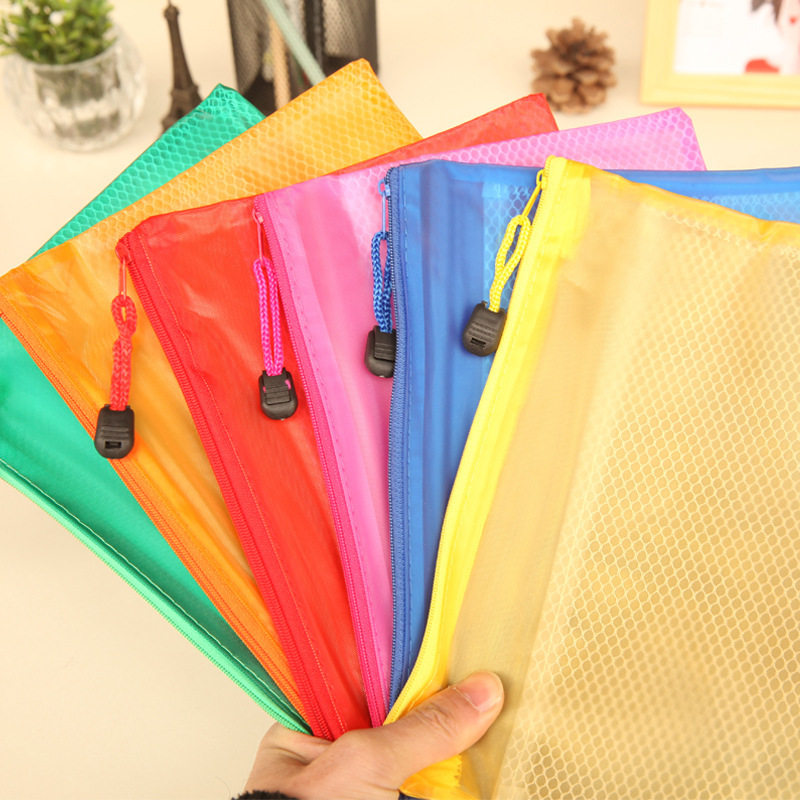 A4 double layer clip mesh bag thickened pull-edge bag frosted waterproof file bag kit Learn stationery bag