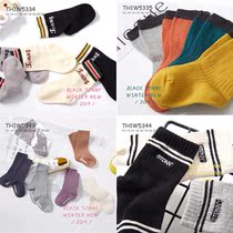 Little black Tony autumn and winter new mens and womens childrens cotton socks short socks 1-12 years old striped socks