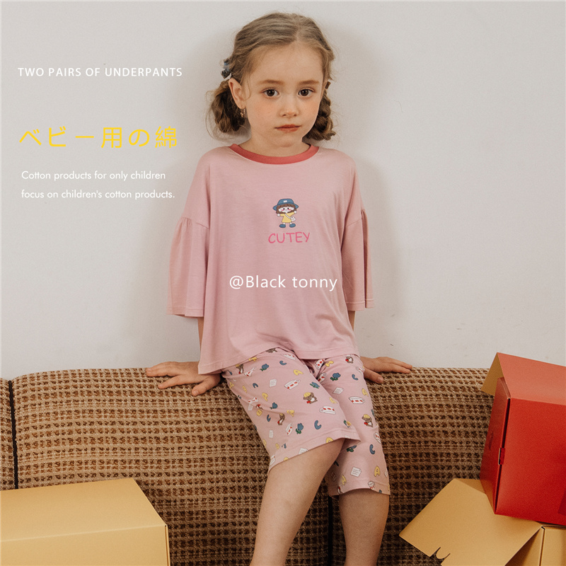 Little Black Trust Spring Summer Home Clothing Girl Pure Cotton Modai Cotton Short Sleeve Suit Little Black Suey Pyjamas