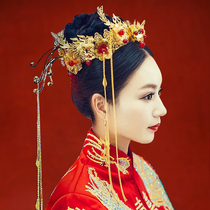 Xiuhe headdress bride Chinese style atmosphere Xiuhe clothing Hair accessories Ancient costume Phoenix crown Tassel walk wedding ancient jewelry woman