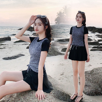 Swimsuit women 2020 new split skirt style conservative thin belly belly flat corner sports student size hot spring swimsuit