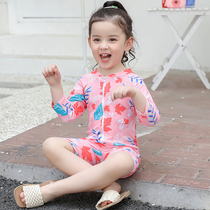Childrens swimsuit female middle child hot spring swimsuit 2020 new foreign style princess long sleeve quick-drying swimsuit baby