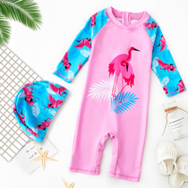 Childrens swimsuit girls one-piece long sleeve sunscreen child girl swimming equipment 2020 new foreign style cute