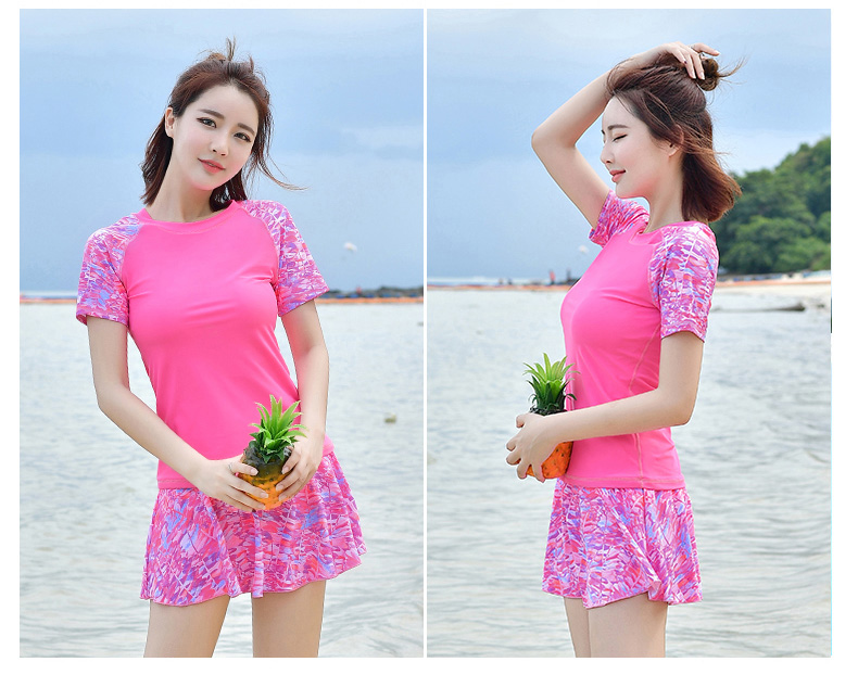 Đồ bơi nữ thể thao Haiport chia váy bảo thủ thể thao áo tắm mỏng che bụng nhỏ ngực thu thập tay áo ngắn có thể là suối nước nóng áo 2 mảnh