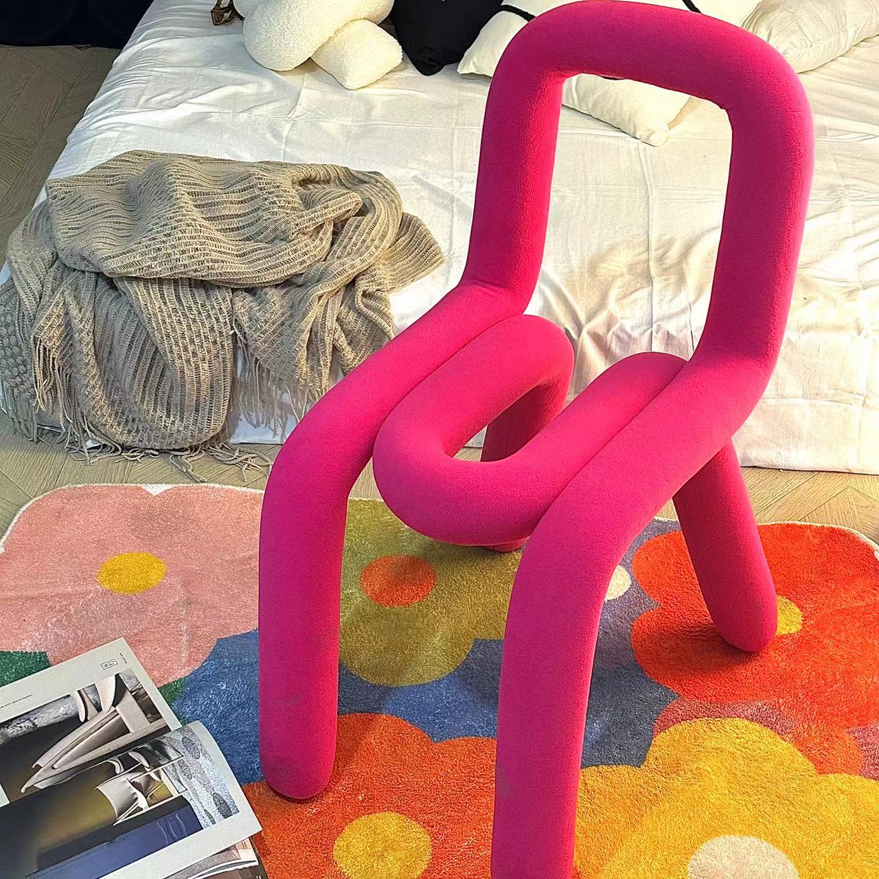Nest Nordic Pins Mesh Red Chair Bedroom Living Room Book Room Chair Profiled Designer Home Backrest Makeup Dining Chair-Taobao