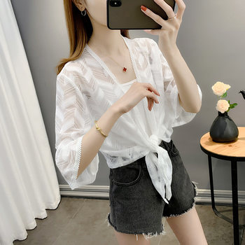 Lace shawl hollow chiffon cardigan jacket blouse ຂອງແມ່ຍິງ