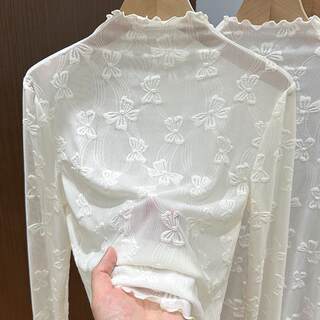 Fungus edge lace bottoming shirt half turtleneck mesh top