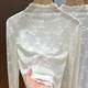 Fungus edge lace bottoming shirt half turtleneck mesh top