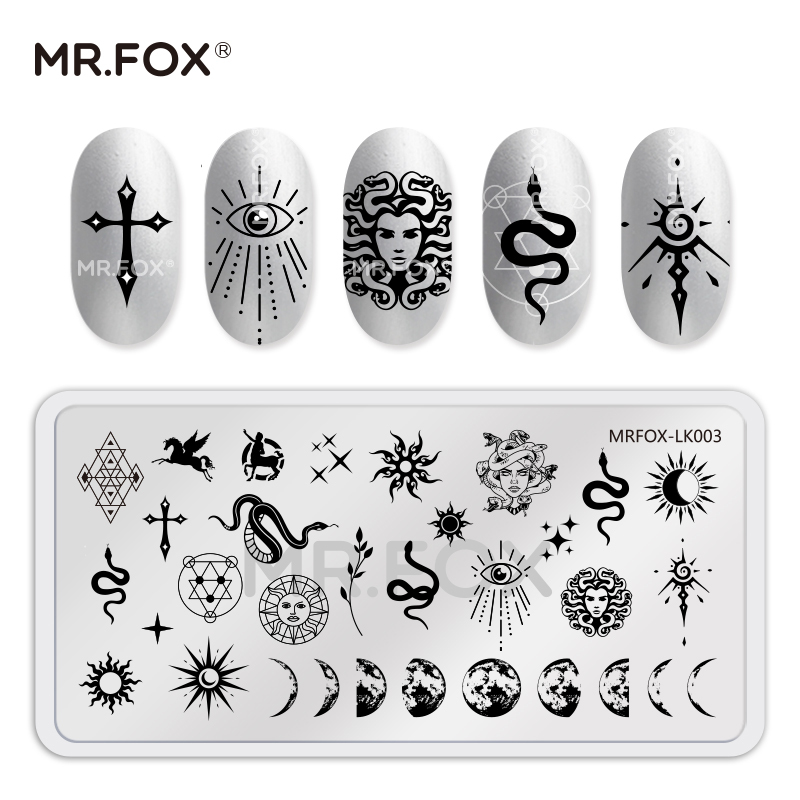 Mr. Fox Nail Art Stamping Plate Punk Style Snake Medusa Fire Nail Polish Gel Transfer Stamp Tool