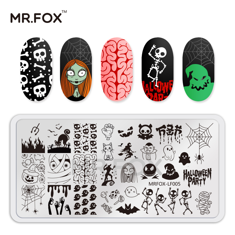 Mr.Fox High-Quality Nail Art Halloween Print Steel Plate Ghost Tombstone Cross Transfer Tool