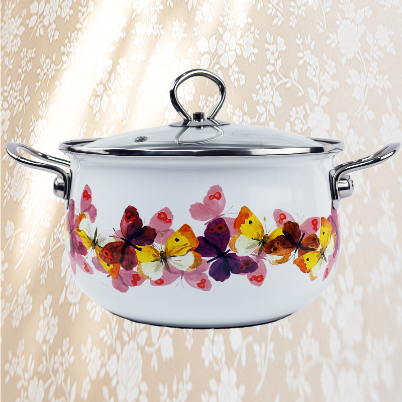 Enamel Cast Iron Boiler Stewer Boiler Boiler Thick Butterfly Flower 2cm Non - stained Boiler Electromagnetic Stove Braiser Ferry Pot Special for use