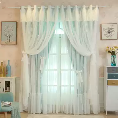 Floating window bedroom curtain finished warm high-grade princess style full shading living room Korean pastoral lace dreamy curtain