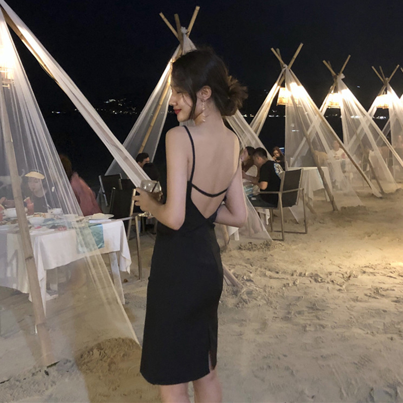 Little Black Dress for Summer Beach Vacation, Strapless, Revealing Back, Hip-Hugging, Slim-Fitting, Sexy Black Birthday Party Mini Dress