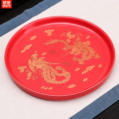 New wedding tray Wedding toasting tea toasting Household red round ceramic tea tray Wedding candy tray