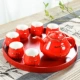 Bộ ấm trà cưới Quà tặng hộp trà đỏ gia đình phong cách Trung Quốc đơn giản với chén trà gốm - Trà sứ bộ tách trà