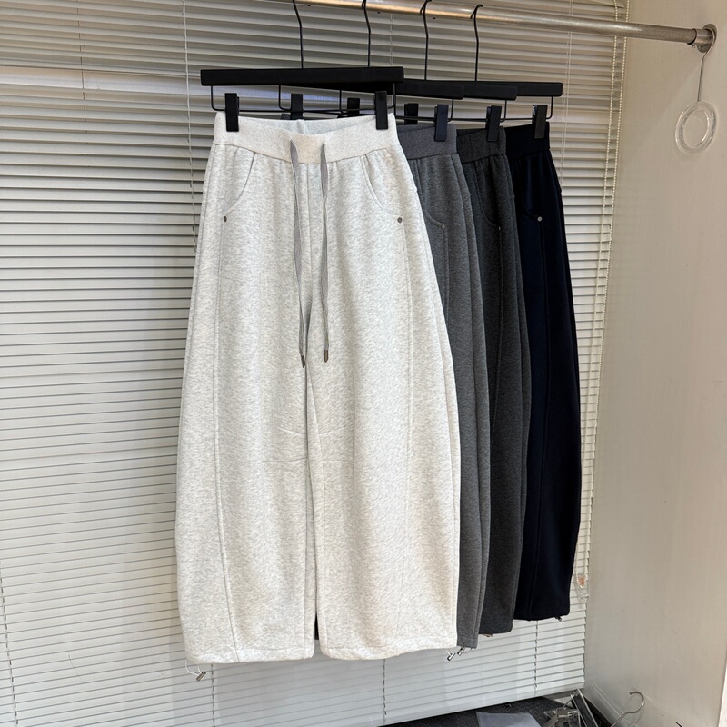 2025 Winter New Korean Style Simple Versatile Elegant Lazy Style Drawstring High Waist Slimming Straight Leg Jogger Casual Pants