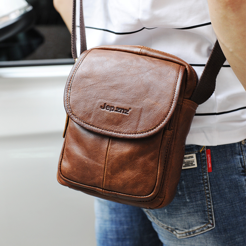 Genuine leather men's bag vertical top layer cowhide casual messenger bag mini small bag retro youth shoulder bag mobile phone bag - Taobao
