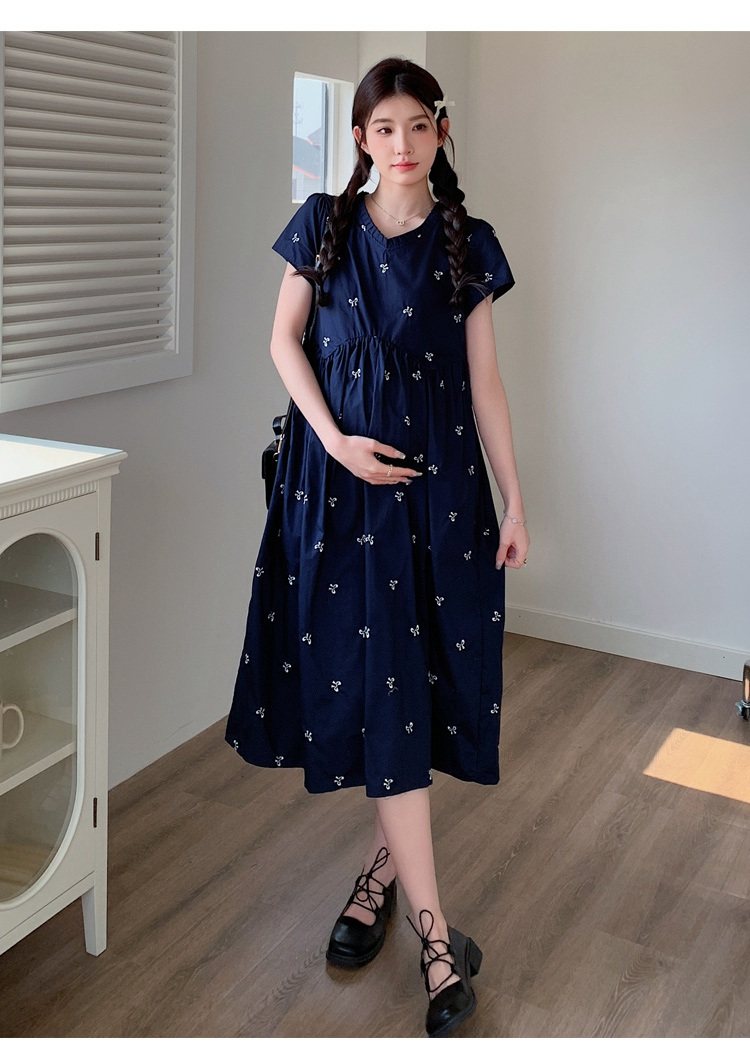 孕妇装夏季宽松减龄刺绣连衣裙2026新款小个子高腰显瘦中长款裙子 — 16