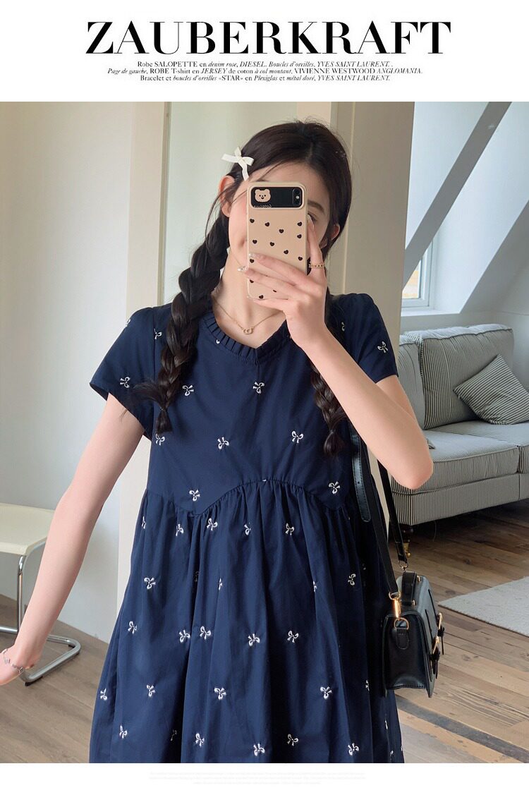 孕妇装夏季宽松减龄刺绣连衣裙2026新款小个子高腰显瘦中长款裙子 — 15