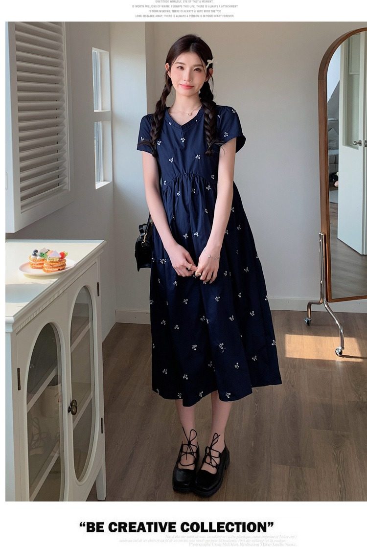 孕妇装夏季宽松减龄刺绣连衣裙2026新款小个子高腰显瘦中长款裙子 — 20