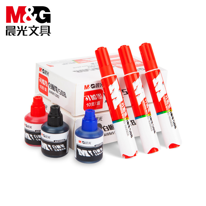 Morning light stationery whiteboard pen Red blue black water-based pen Easy to wipe large capacity can add ink Mark Kiwifen ink refill liquid Office business special notes Meeting teacher lectures affordable outfit