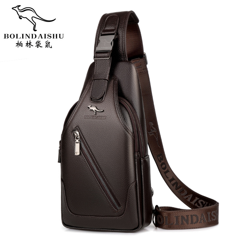 Berlin kangaroo men's chest bag first layer cowhide men's Messenger bag casual shoulder bag men's leather men's bag backpack men