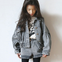Girls  Western style trendy denim jacket 2019 autumn new middle and large childrens loose European and American fashionable denim clothes
