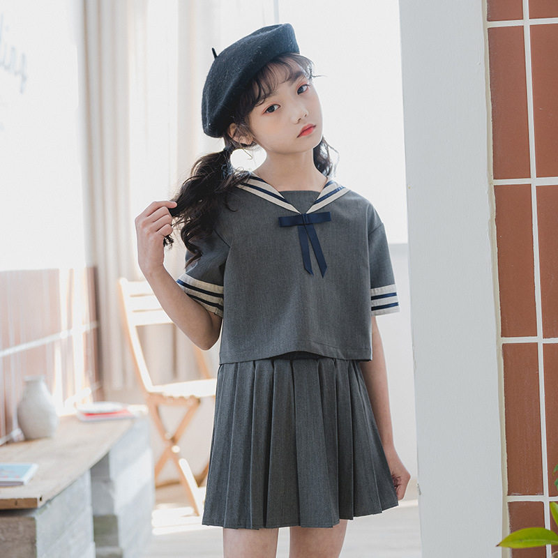 Girl's summer clothing suit 2020 new CUHK children's college wind short sleeves half body dress pure cotton suit Student clothes
