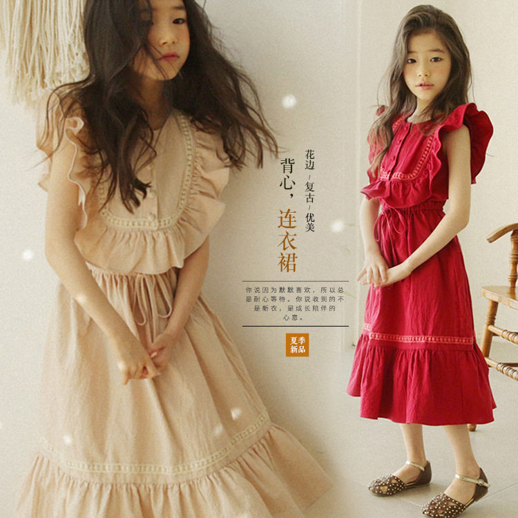 2019 summer new girl leaves in pure cotton edge dress of childhood princess wind parent child in the cotton - side dress