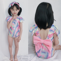 Summer Money Small Baby Swimsuit Children Conjoined Dew-Back Great Butterfly Knot Swimsuit Girl Princess Wind Mermaid Swimsuit