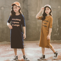 Girl Parent-child Long Dress 2020 Summer Dress New CUHK Child Pure Cotton Short Sleeve Letter Printed Casual Dress