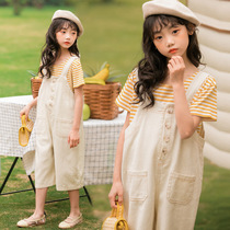 Girls short sleeve pants set 2019 new summer dress big childrens foreign style loose T-shirt ankle-length pants set