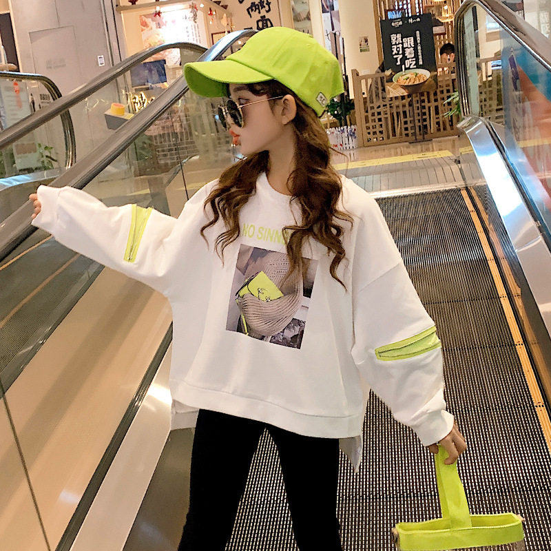 Girl's thick T-shirt Korean version of the wave CUHK Children's children Yanites loose casual thick cotton pro-dress pure cotton inner lap jacket