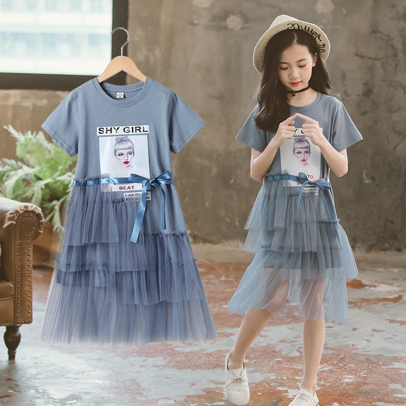 Children's Clothing Girl Pure Cotton Splicing Princess Dresses 2020 Summer Dress New CUHK Children's Dress Superocean Pie Net Red Dress