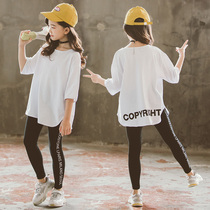 2021 spring new Tong Tong childrens cotton T-shirt girls round neck solid color versatile simple base shirt top