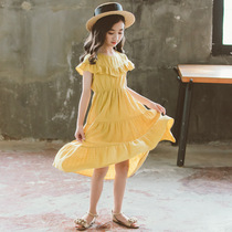 Girls long dress with dress 2019 Summer style Childrens clothes CUHK children children short sleeves dark tattoo jacquard cotton beach dresses