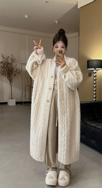 NN winter thickened women's long imitation mink plush twist mink cardigan fur all-in-one environmentally friendly imitation fur jacket coat