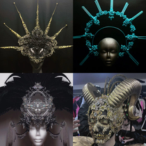 Chemical dress Ball Halloween mask Dark Black Gothic wind Exaggerated Head Decoration Decorated with male and female bars Ancient bronze hooded reliefs
