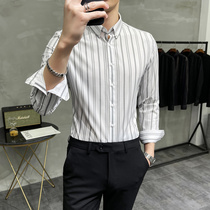 21 Spring new striped shirt mens long-sleeved slim business dress youth handsome mens shirt CS8855-P68