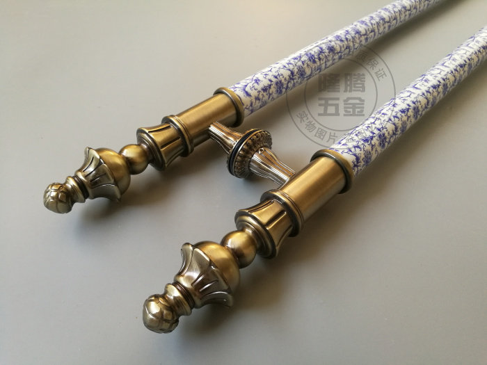 Blue Flower Porcelain Solid Wood Door Handle Antique Glass Door Handheld Door Handheld Handle Open