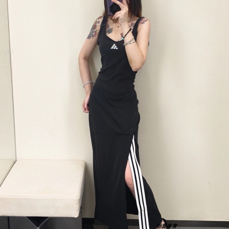 25 New Adidas Women's Side Slit Pleated Slimming Suspender Dress Long Skirt Kb7758/Kb7757