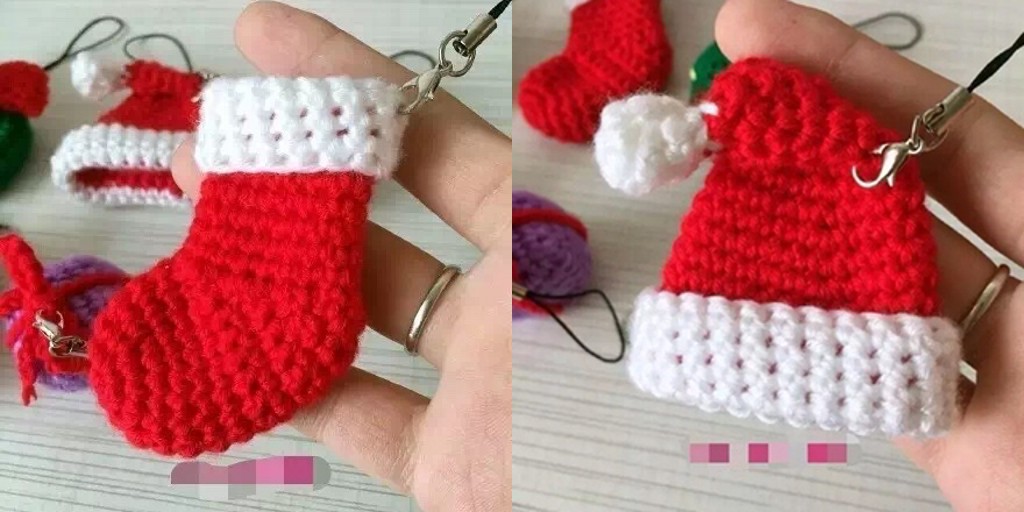 (Non-finished letter box)Christmas hat and sock pendant Crochet illustration electronic tutorial Non-finished product