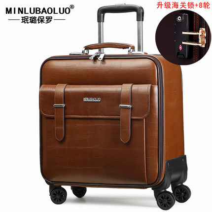 Genuine Leather Suitcase Men's Business Trolley Case 18inch Suitcase Women's Universal Wheel 2025 Travel Boarding Leather Luggage Bag