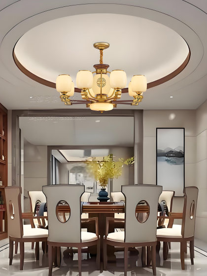 New Chinese-Style Chandelier, Living Room Lamp, Gold Bronze Color, Dining Room Private Room, Tea Room, Villa, Self-Built House, Main Lighting Fixtures
