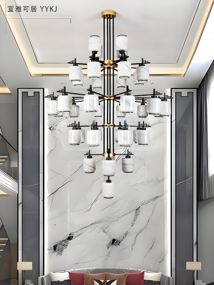 New Chinese-Style Duplex Chandelier for Villa Living Room Main Lighting, Hotel Mezzanine Hollow Hall Engineering Lighting Fixtures Manufacturer