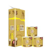 Qingfeng toilet paper full box 4 layers 125g 10 rolls gold roll paper core roll paper towel household affordable pack