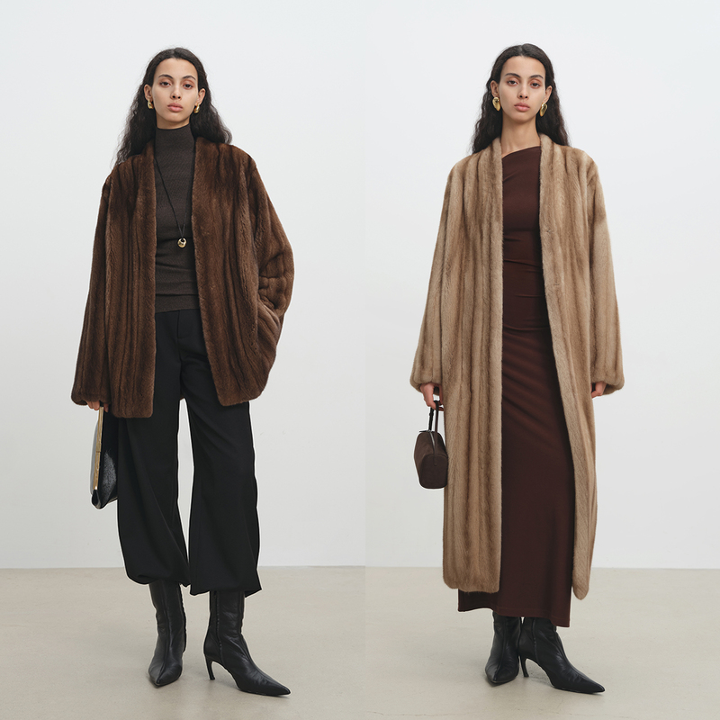Msbeast Luxurious Velvet Little Mink V-Neck Full Mink Fur Coat Long/Short | Artisanal Authenticity