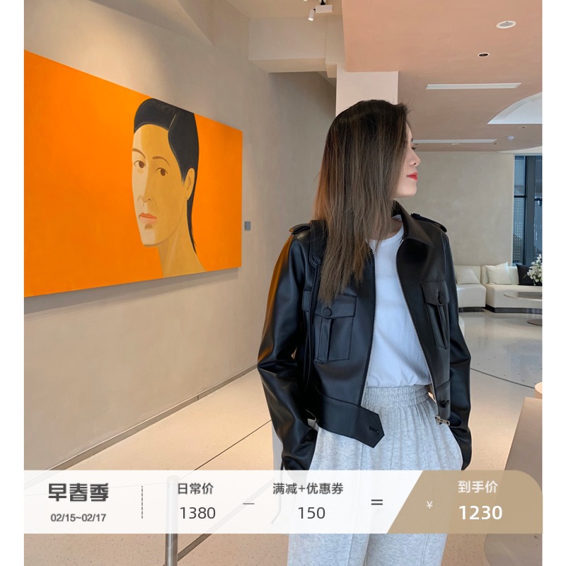 MSBEAST FLOW GOLD YEARS IMPORTED DOUBLE-LAYER SHEEPSKIN LEATHER JACKET JACKET WOMEN'S SHORT LAPEL LEATHER JACKET