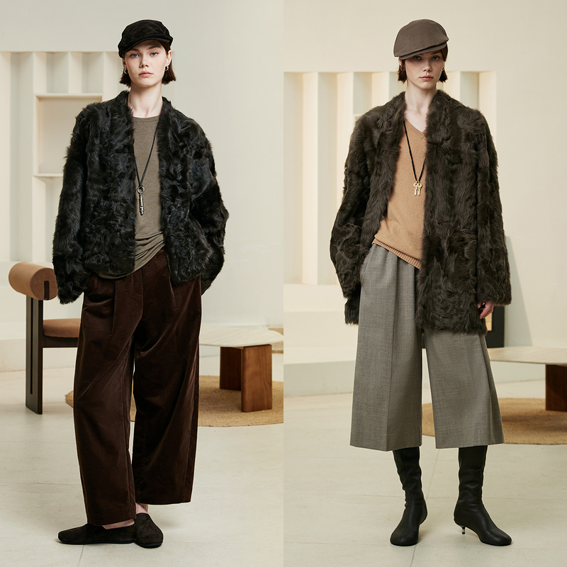 Msbeast Soft Gemstone Little Lake Sheep_Old Money Style Collarless Mid-Length/Short Fur Coat丨Manxue Shiguang